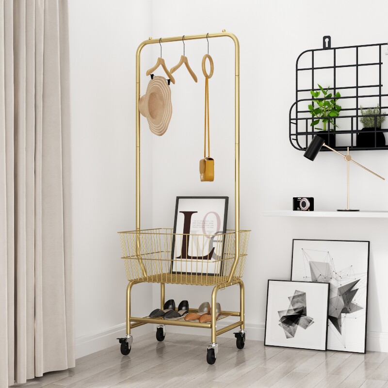 服装店展b示陈列架金属简约落地挂衣架可移动推车购物筐置物架收