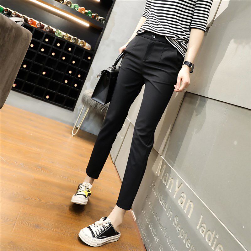 2021春夏新款小脚西装裤黑色职业九分直筒西裤女小个子八分休闲裤