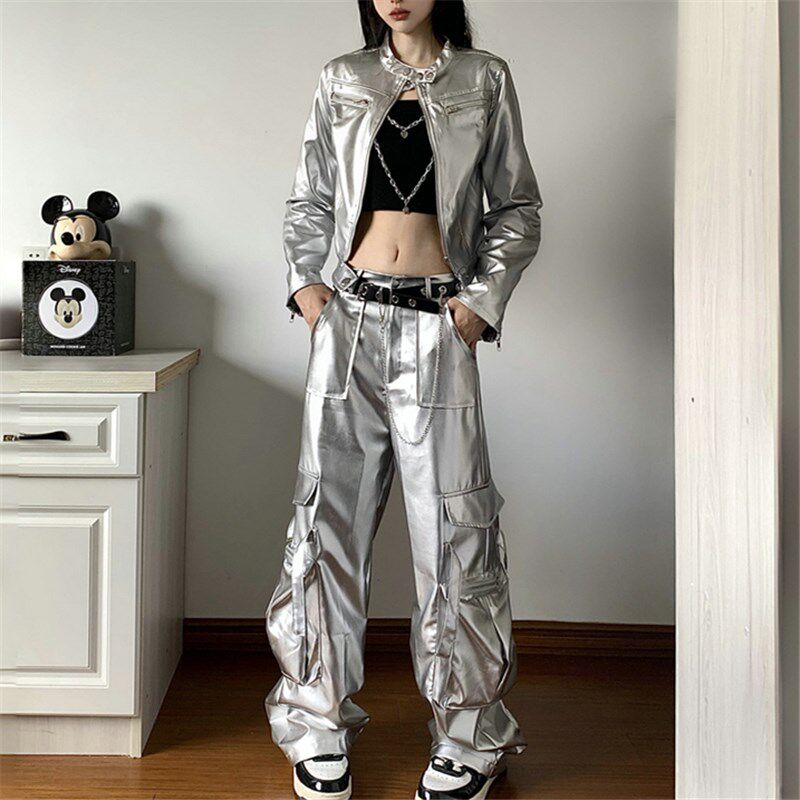 工装裤套装女潮炸街外套秋冬酷飒风拽姐裤子搭配上衣女机车服街舞