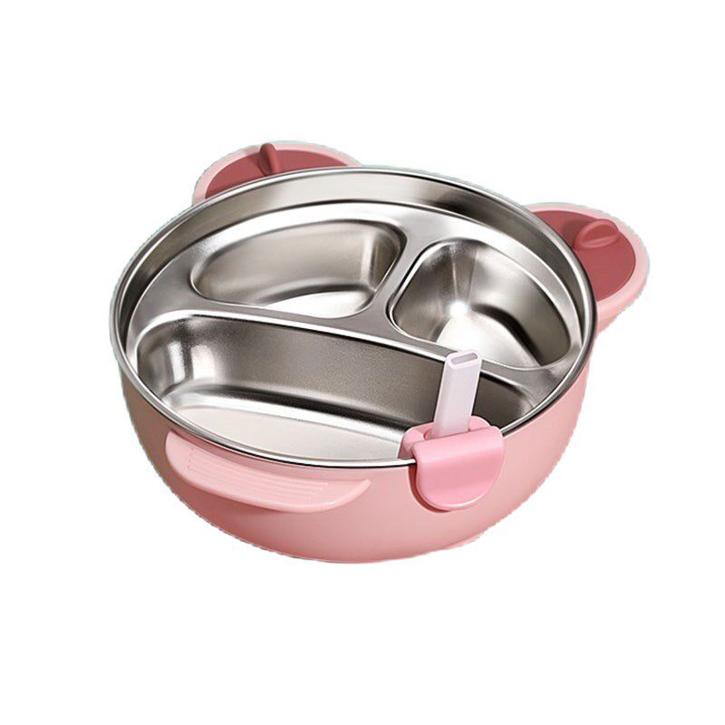 宝宝餐盘分格盘婴儿吸盘式316不锈钢H吃饭碗注水保温儿童餐具套装