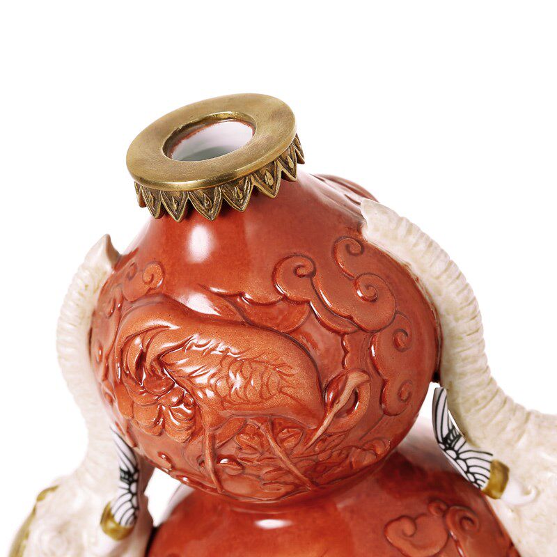 欧式中国结红葫芦双象陶瓷铜家居大象吉祥客厅玄W关工艺品摆件
