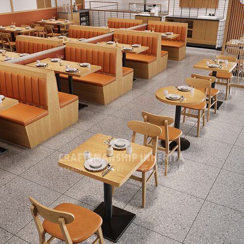 餐饮卡座定制饭店茶餐厅日料面馆烧烤实木方桌子靠墙X沙发桌椅商
