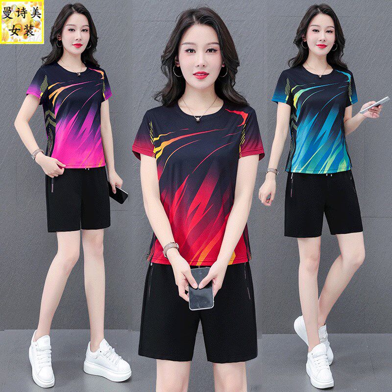 冰丝速干短裤短袖运动套装女款2025夏季情侣健身网球服大码两件套