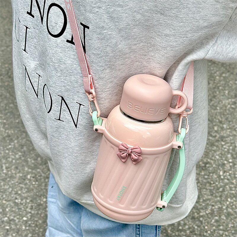 316L保温杯女生大容量t外出便携两用冲泡奶粉水杯可爱儿童水壶新