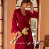 晨袍女新娘高级感小众蕾丝睡衣新婚丝绸睡袍仙女婚礼礼服长款 浴袍