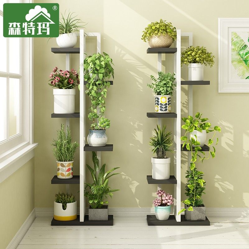 花架子多层室内爬藤阳台置物铁艺实木客I厅落地式植物盆架家用绿
