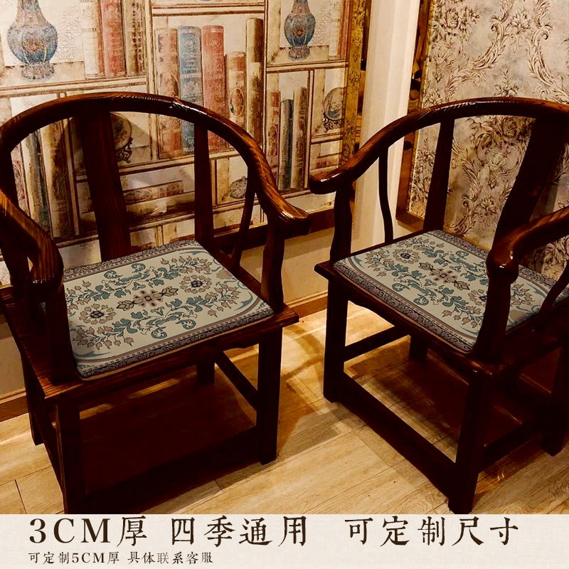 中式仿古方形椅垫椅子餐椅鼓凳坐垫长条凳方凳茶R椅麻印花海绵垫