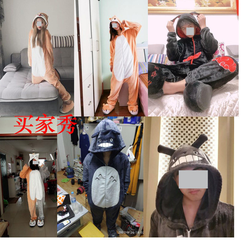 日系可爱猫咪柯基仓鼠动物连体睡衣男卡通动漫情侣儿童法兰绒冬季