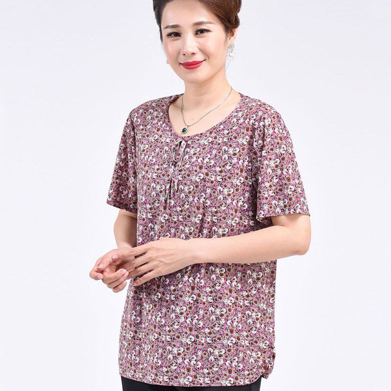 胖妈妈夏季小衫宽松加肥加大码200斤中老年人女装短袖T恤老妈衣服