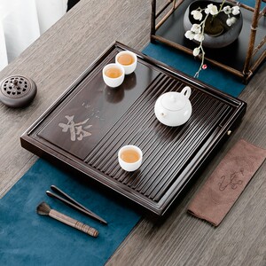 尚云品 家用客厅排水式茶盘四方C形简约托盘功夫茶道配件实木茶台