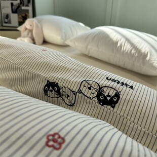 卡通黑白条纹小g猫被套全棉单件单双人被子被罩宿舍180x220cm