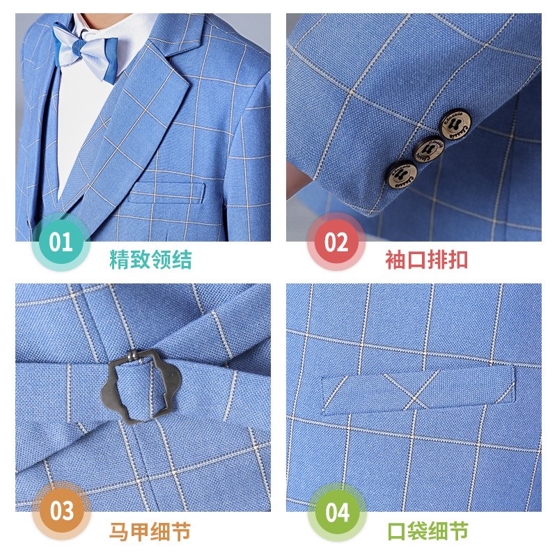 儿童西装套装秋季新款胖版格子西服外套代发男童加肥主持演出礼服
