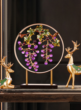 紫水晶葡萄进门玄关摆件客厅酒柜电视柜I轻奢高档招财鹿家居装饰