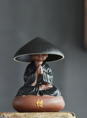 中式小和尚紫砂摆件禅意客t厅办公室茶桌桌面创意茶宠小沙弥装饰