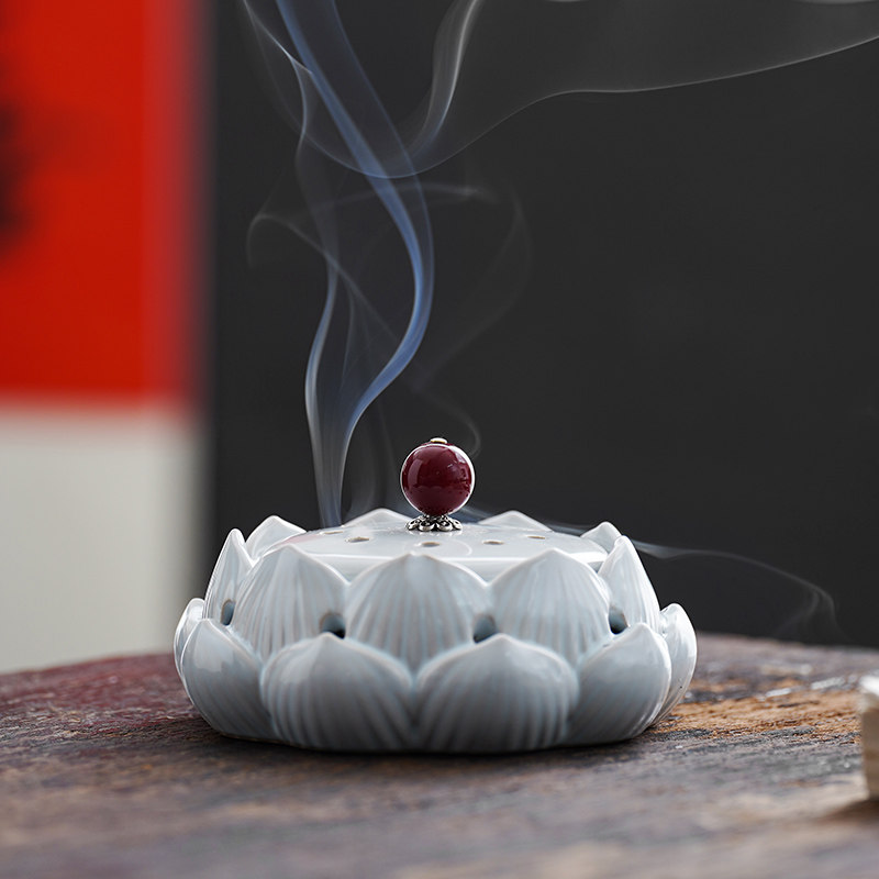 盘香炉茶道家用沉香室内莲花陶瓷焚香盒檀香供奉香薰盘托座香插