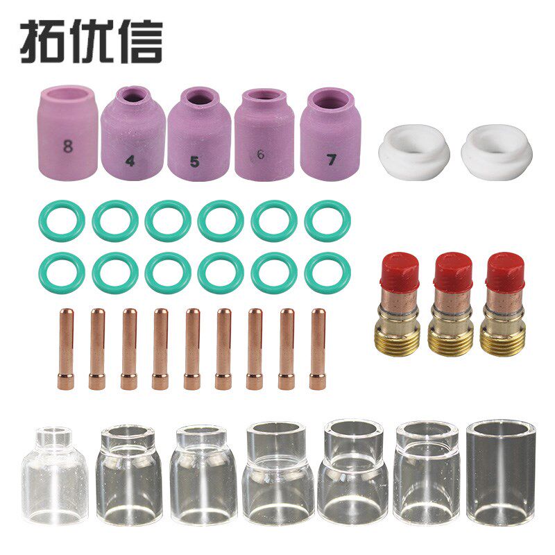 38 件/批 TIG 焊枪喷嘴环盖气体透镜玻璃杯套件适用于 WP17/18/26
