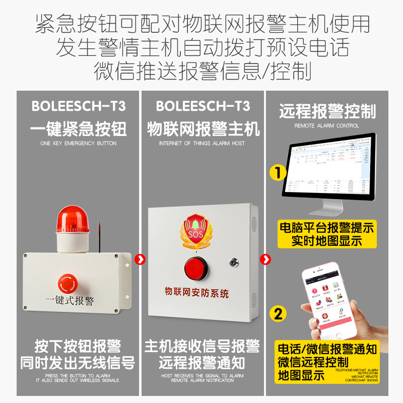 一键报警器联网校园学校幼儿园紧急报警系统4G物联网防盗主机