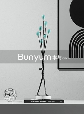 创意放飞气球人物摆件样板间软装家居电视柜工艺Z品雕塑饰品