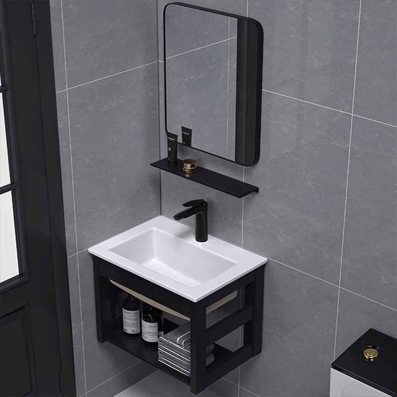 小户型挂墙式洗手盆o阳台卫生间太空铝简易浴室柜窄边墙角陶瓷盆