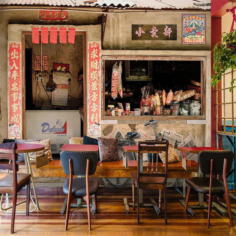 民国7080复古店铺饭店壁纸马路边边墙贴纸怀旧小卖部网红拍照墙布