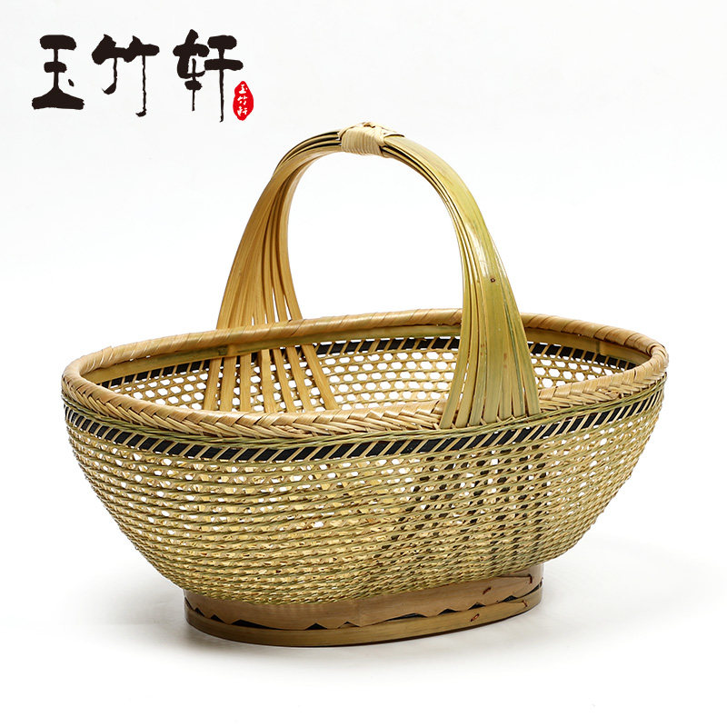 纯手工编织竹篮子 精品竹编菜篮子 购物篮 收纳筐 家用水果篮提篮