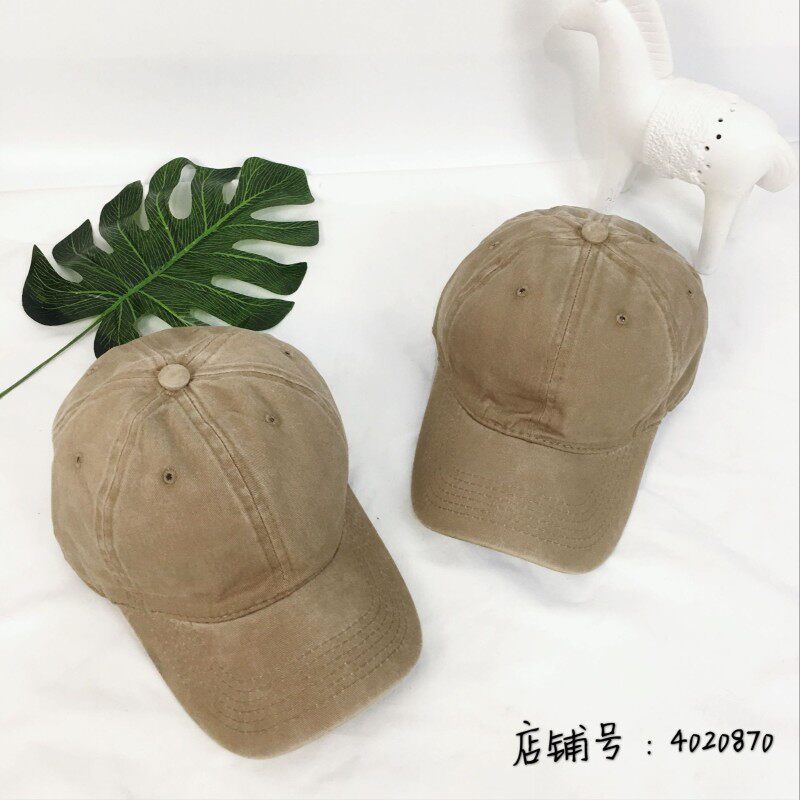 小众工业风港味纯棉水洗做旧咖绿色男女潮休闲百搭可调节鸭舌帽子