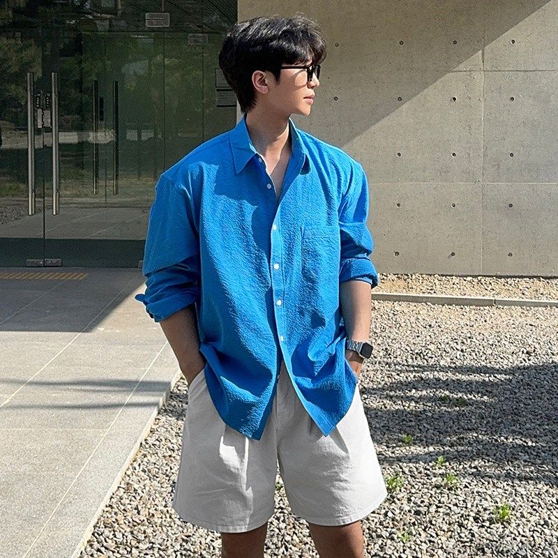 长袖衬衫男白色韩版潮流休闲x宽松三亚度假风沙滩男款高级感衬衣