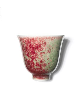 景德10a04柴窑烧高温原矿釉豇豆红桃花片苔点绿茶杯低于70水温