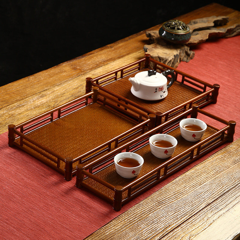 精品竹制围栏复古奉茶盘茶道茶具收纳盘厨房小型托盘客厅水杯茶托