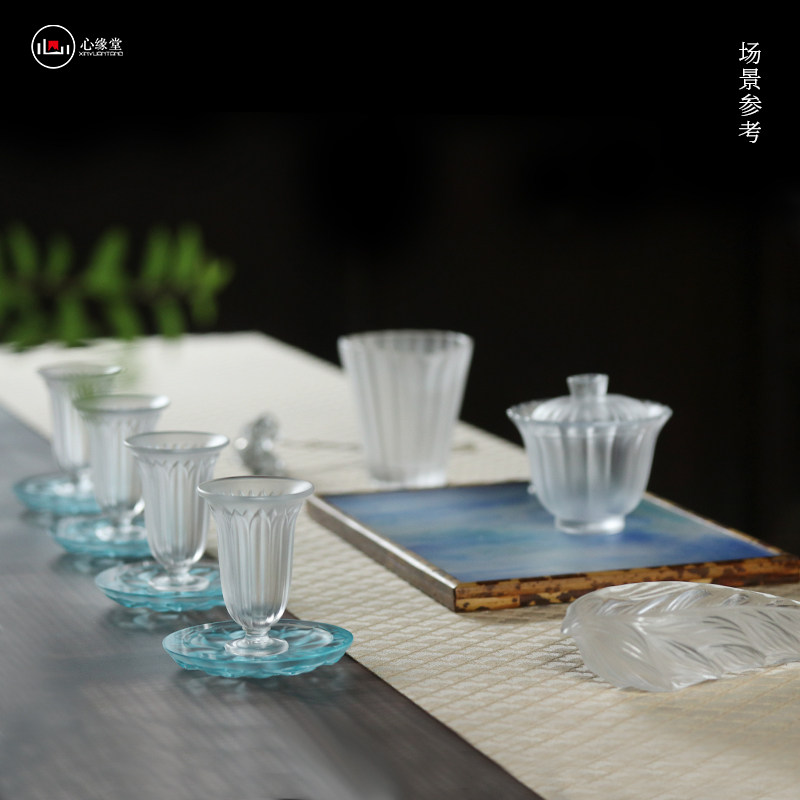 心缘堂【花影高足杯】琉璃茶y器品茗杯主人杯杯垫杯托琉璃茶具