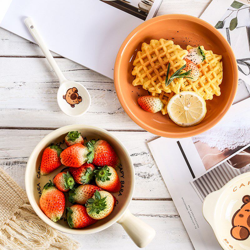 可爱碗碟套装家用202q4新款日式网红乔迁碗筷高级感碗盘釉下彩餐