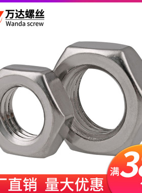 304不锈钢细牙薄螺母六角螺帽M7M9M11M13M15M17M19M21M23*1x1.5x2