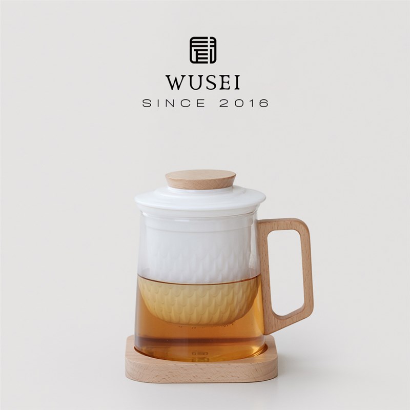 晴白木把泡茶杯j玻璃带盖水杯大容量办公茶水分离陶瓷过滤杯子