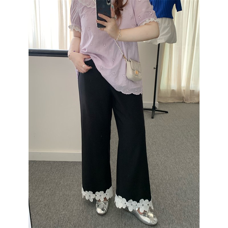 徐达布大码宽松阔腿裤女装定制黑色直筒裤夏季新款休闲裤微胖长裤
