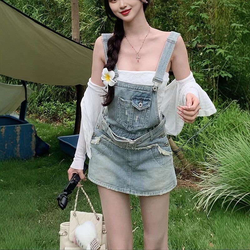 李李服饰元气嫩妹少女牛仔背带裤裙女2025夏季减龄腰带百搭短裤裙