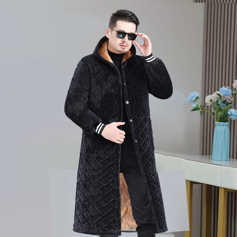 冬季保暖男士加绒加厚棉衣休闲大褂加长过膝罩衣工作服家居服棉服