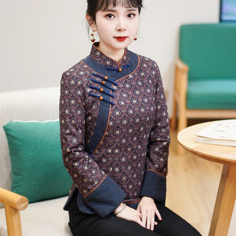 筠雅唐装女中式上衣女中国风改良外套冬装新款夹棉高级女装23J675