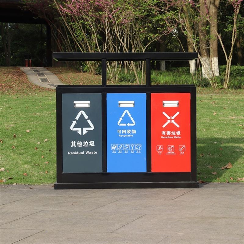 户外三四分类双桶垃圾桶不锈钢室外垃圾箱小区公园商X场环卫果皮