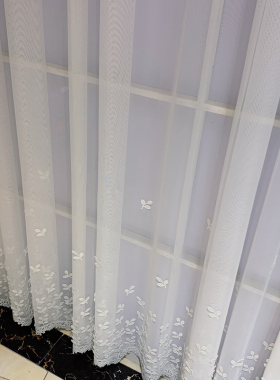 现代简约白色麻纱盘绣叶子纱帘卧室客厅书房飘窗落地半Y遮成品窗
