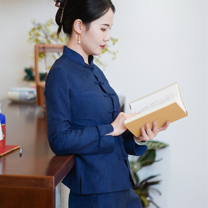 洁雅秋季新款中国风改良唐装上衣女式修身修身新款中国风女装24J3