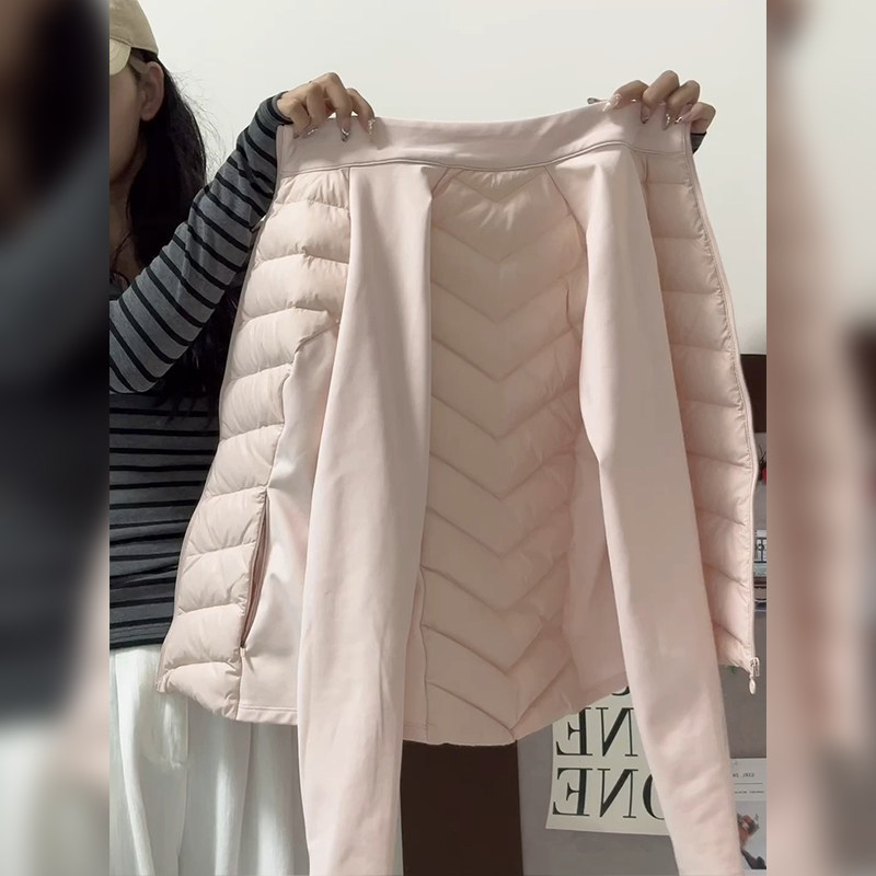 粉色轻薄款收腰羽绒服内胆女秋冬季修身短款外套排骨瑜伽2024新款