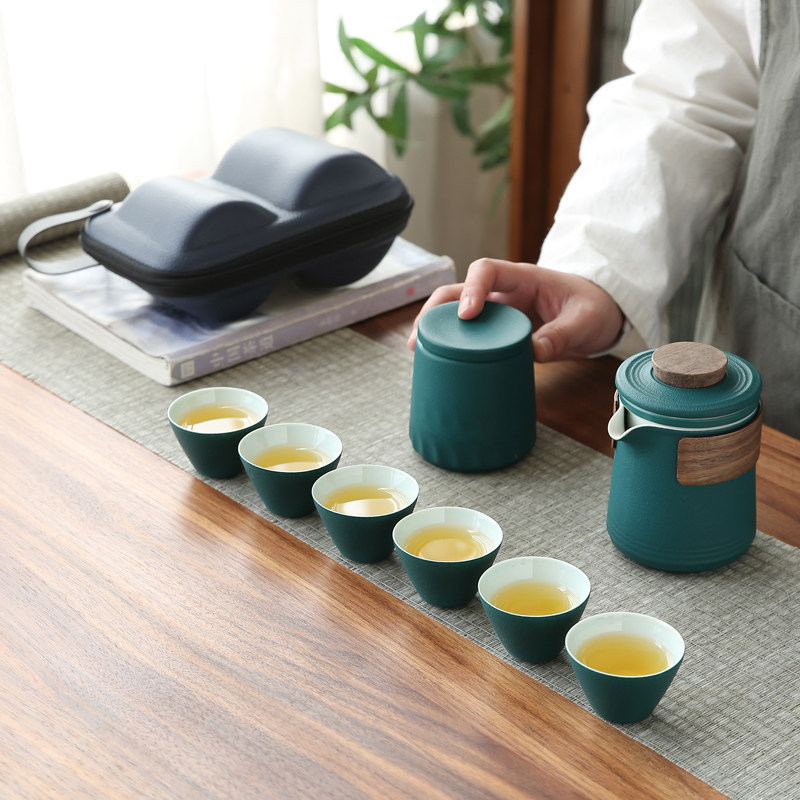 陶瓷快客旅行茶具套装便携包功夫茶具一壶三六杯户外茶壶l.ogo定