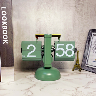 北欧复古自动翻页时钟欧式 简约家用客厅翻页钟桌面座钟机械摆钟