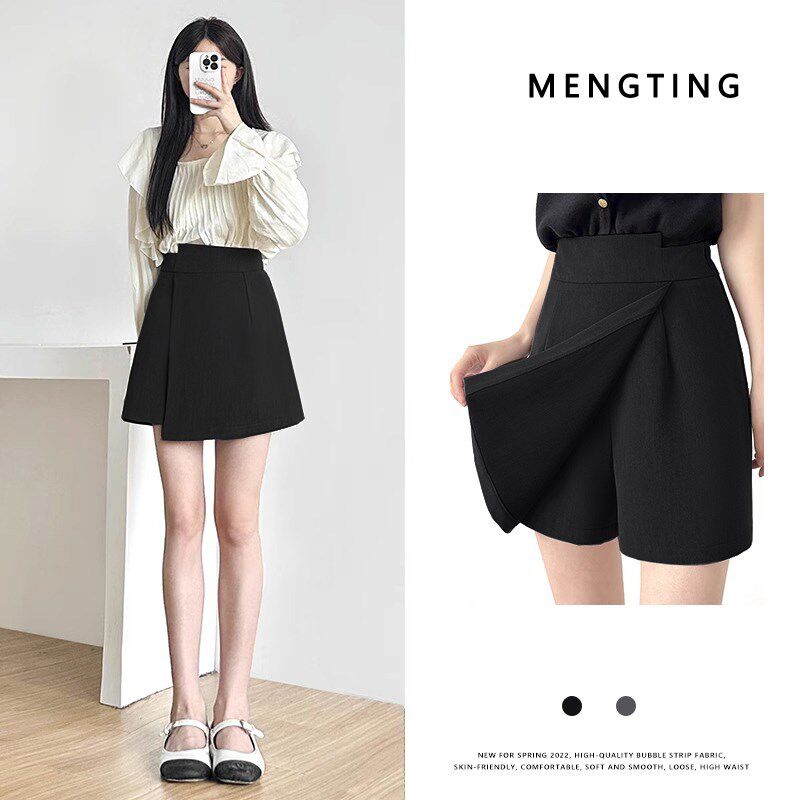 黑色西装半身裙女春秋大码胖mm设计感不规则短裙高腰显瘦a字裙裤