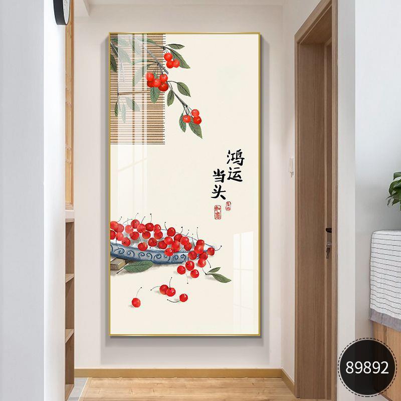 新中式约入户玄道关装饰LOO画暖居走廊过装饰竖版壁画现代室简茶
