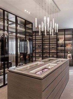 轻全奢一简约高颜值玻璃门带式灯MGE衣帽间衣柜门到顶实木铝一站