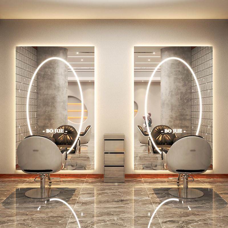 大灯圆镜理店专用剪落发烫染镜RQZ子led单双面地美发发镜台发廊专