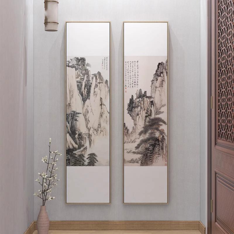 新中式茶室客厅三联装饰迎客画松入挂画竖版INF户玄关山水墨水墙