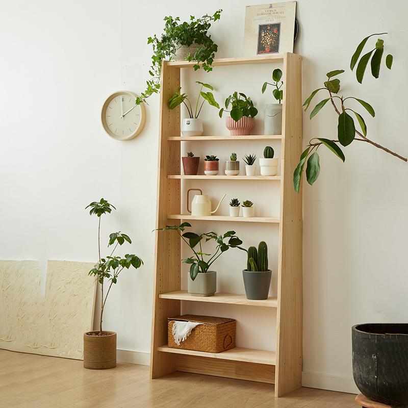 实木SJN书架儿童落地架书墙多易简层花架置物架收纳超薄客厅书房