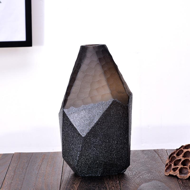 VPD款新欧式工磨刻几瓶何型拼接色玻璃花摆件家居办手公装饰摆件